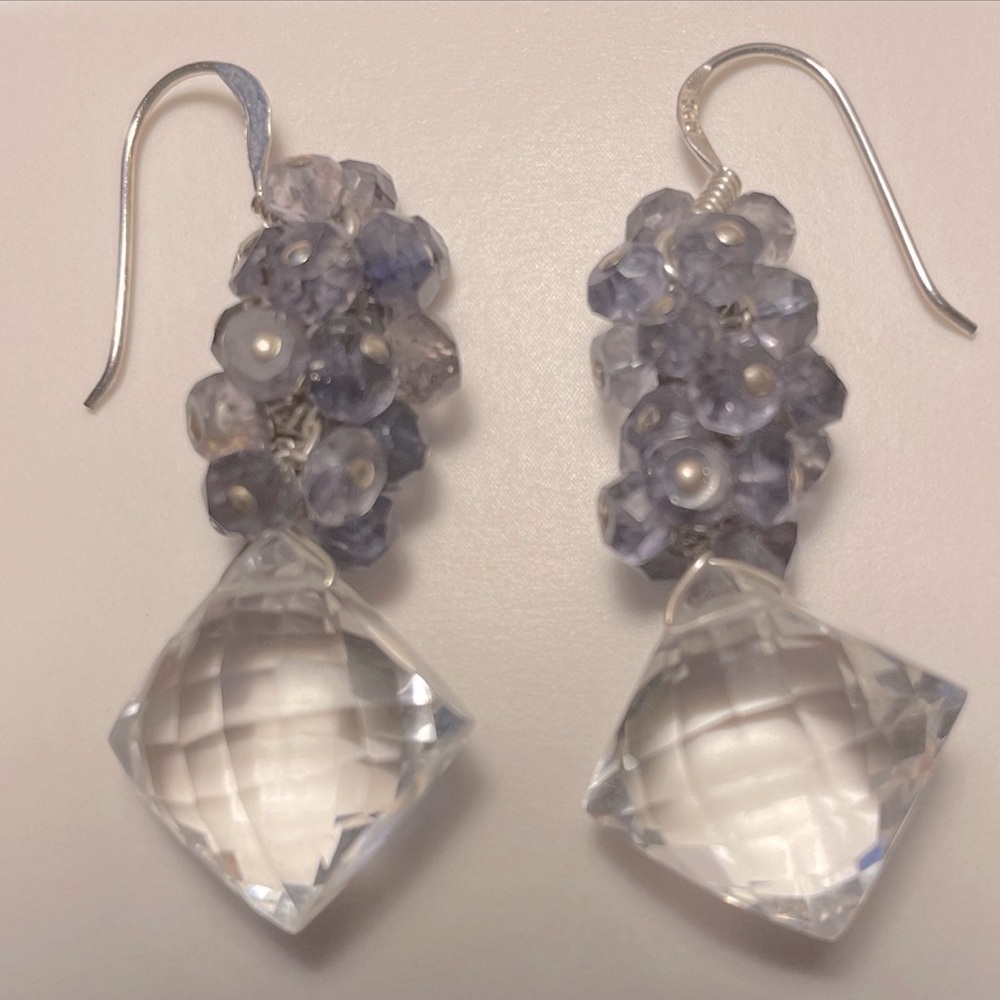 Beautiful Himalayan Crystal and Iolite Cluster Earrings